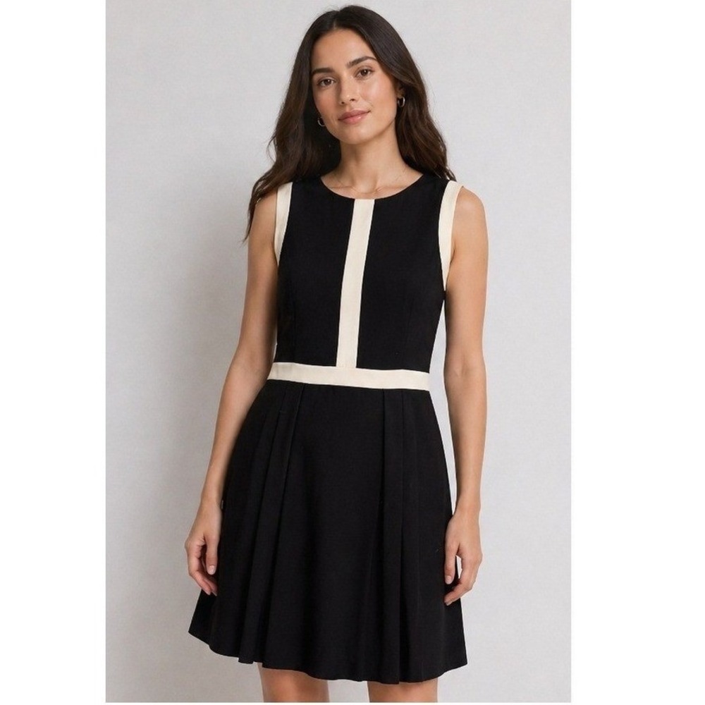 Lauren Ralph Lauren Black Cream Colorblock Sleeveless Mod Fit Flare Dress 10